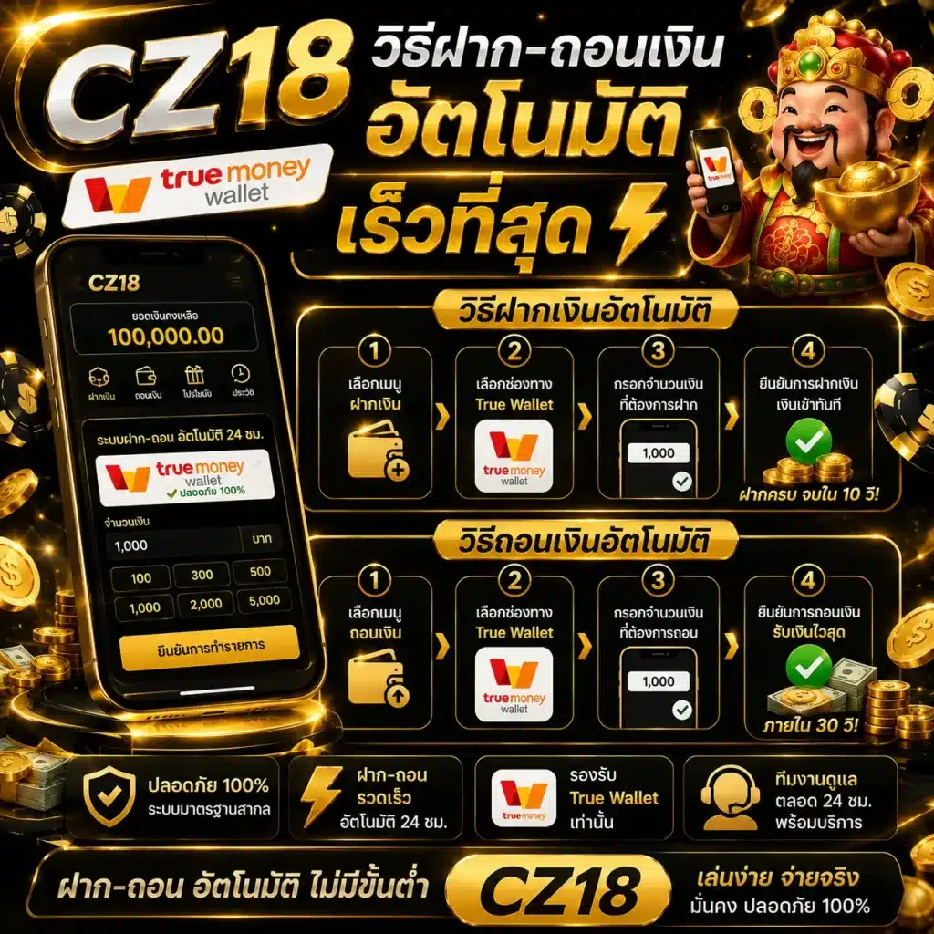วิธีฝาก-ถอนเงิน CZ18 อัตโนมัติ True Wallet เร็วที่สุด
